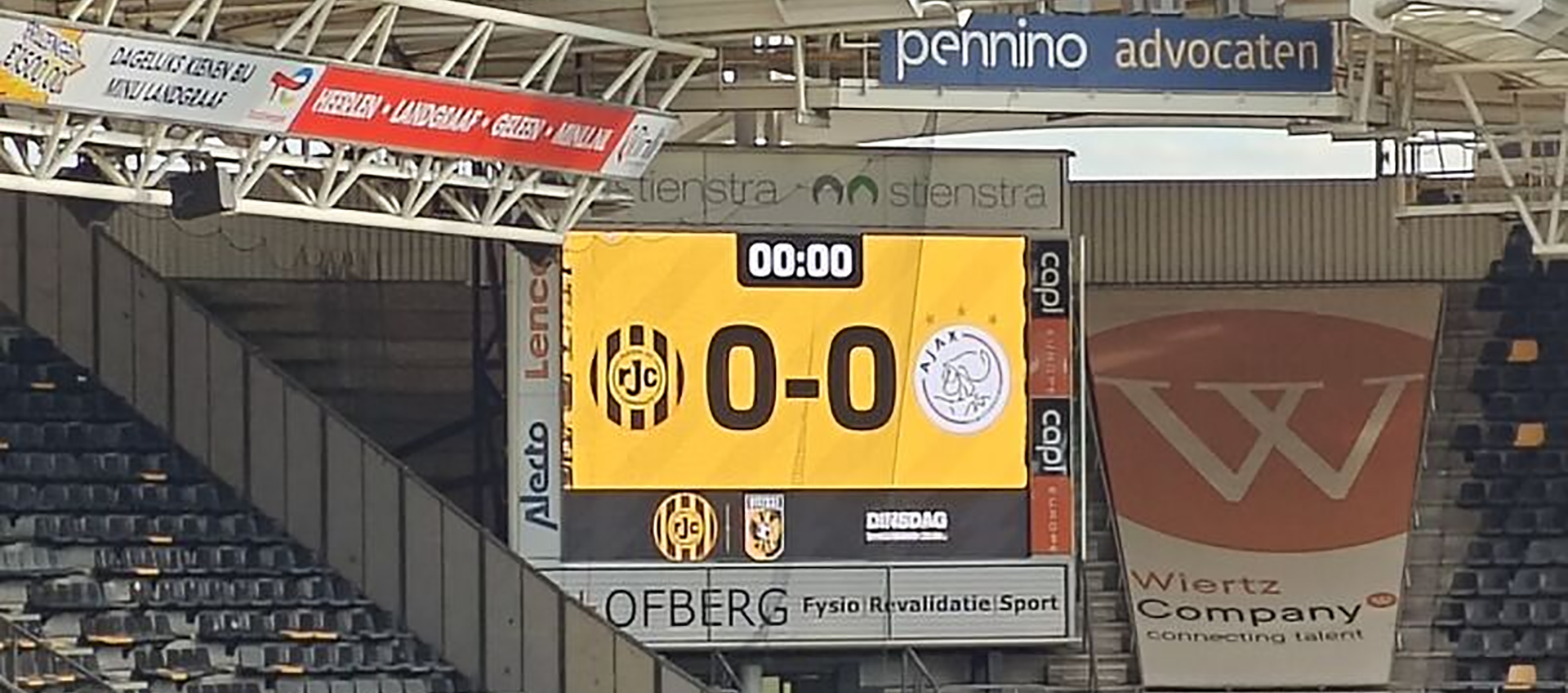 Outdoor fixed P8 scoreboard in Parkstad Limburg Stadium Netherlands